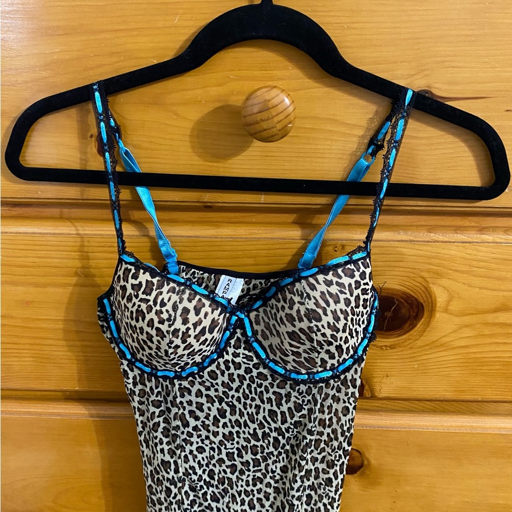 VNTG RAMPAGE leopard slip dress satin ribbon bow detail Y2K 90s animal sexy EUC - Picture 2 of 6